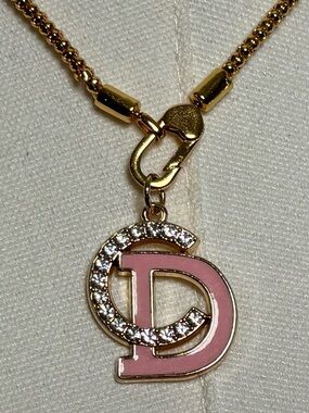 Gold-Tone Pink CHRISTAN DIOR Necklace with Crystal Accents
